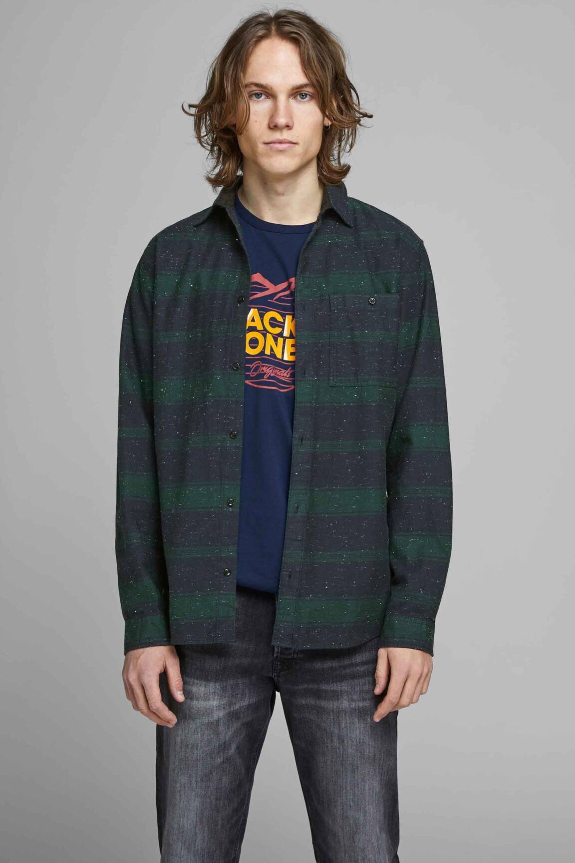 Ilgomis rankovėmis marškinys žalias JACK & JONES vyras