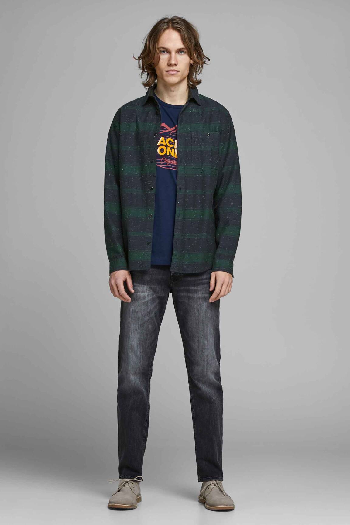 Ilgomis rankovėmis marškinys žalias JACK & JONES vyras