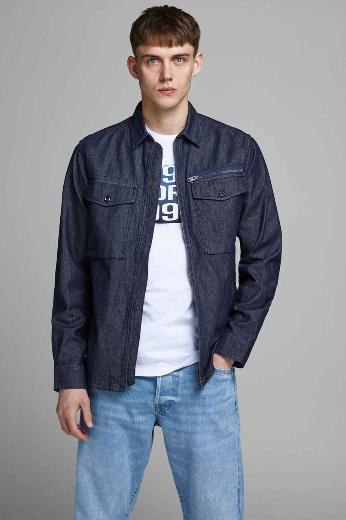 Džinsinė striukė mėlyna JACK & JONES vyras