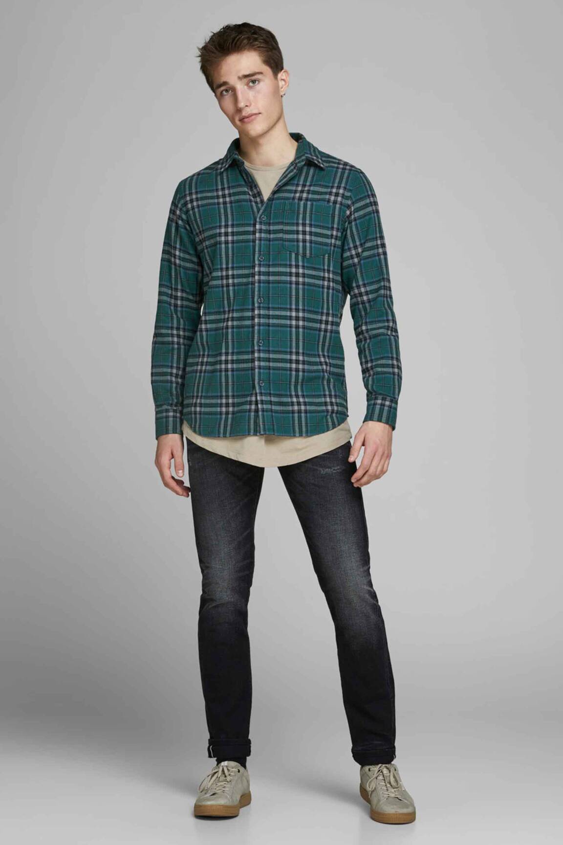 Ilgomis rankovėmis marškinys žalias JACK & JONES vyras