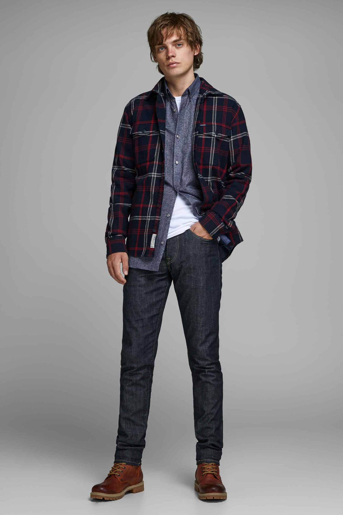 Ilgomis rankovėmis marškinys mėlyna JACK & JONES vyras