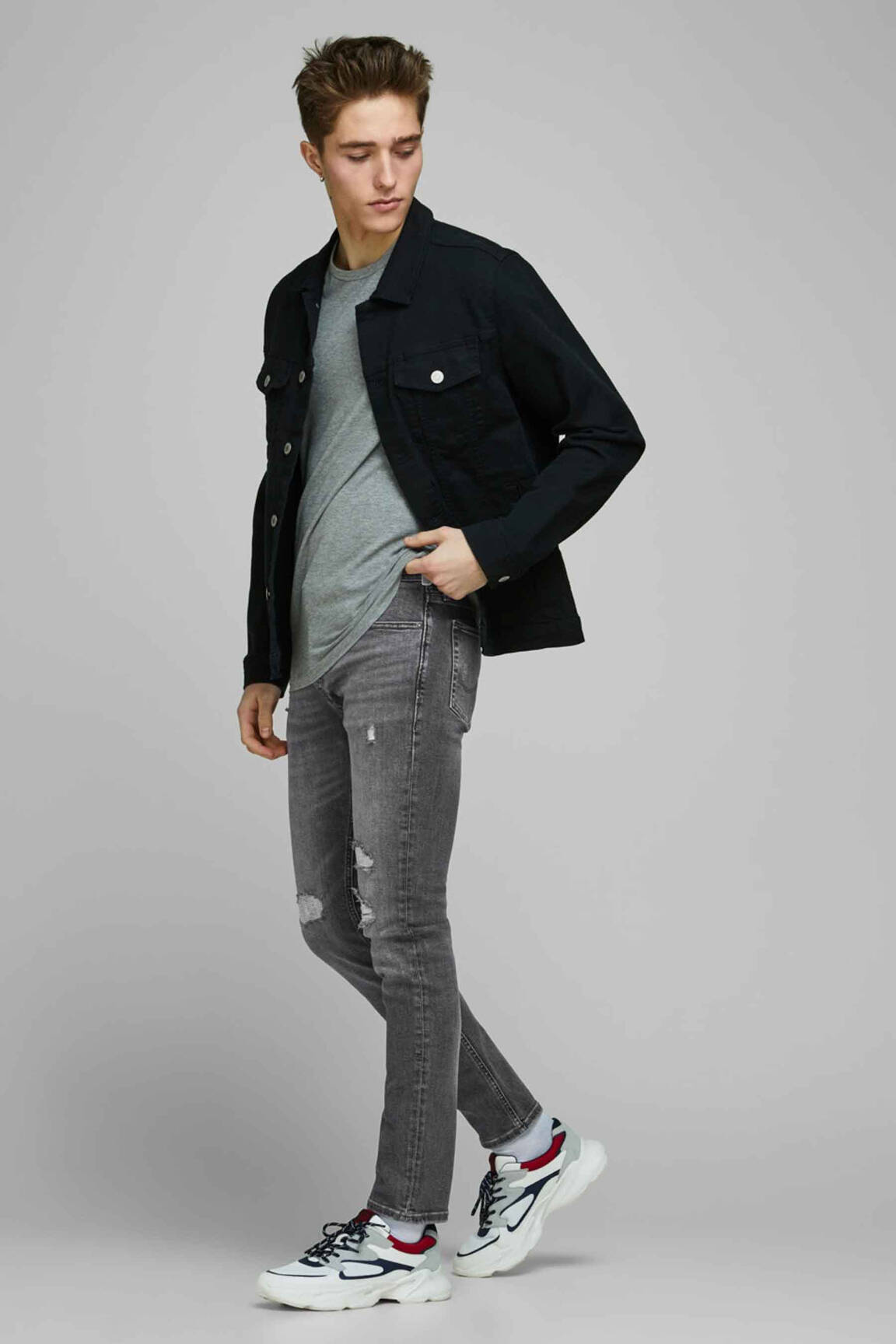 Lieknos džinsai pilka JACK & JONES vyras