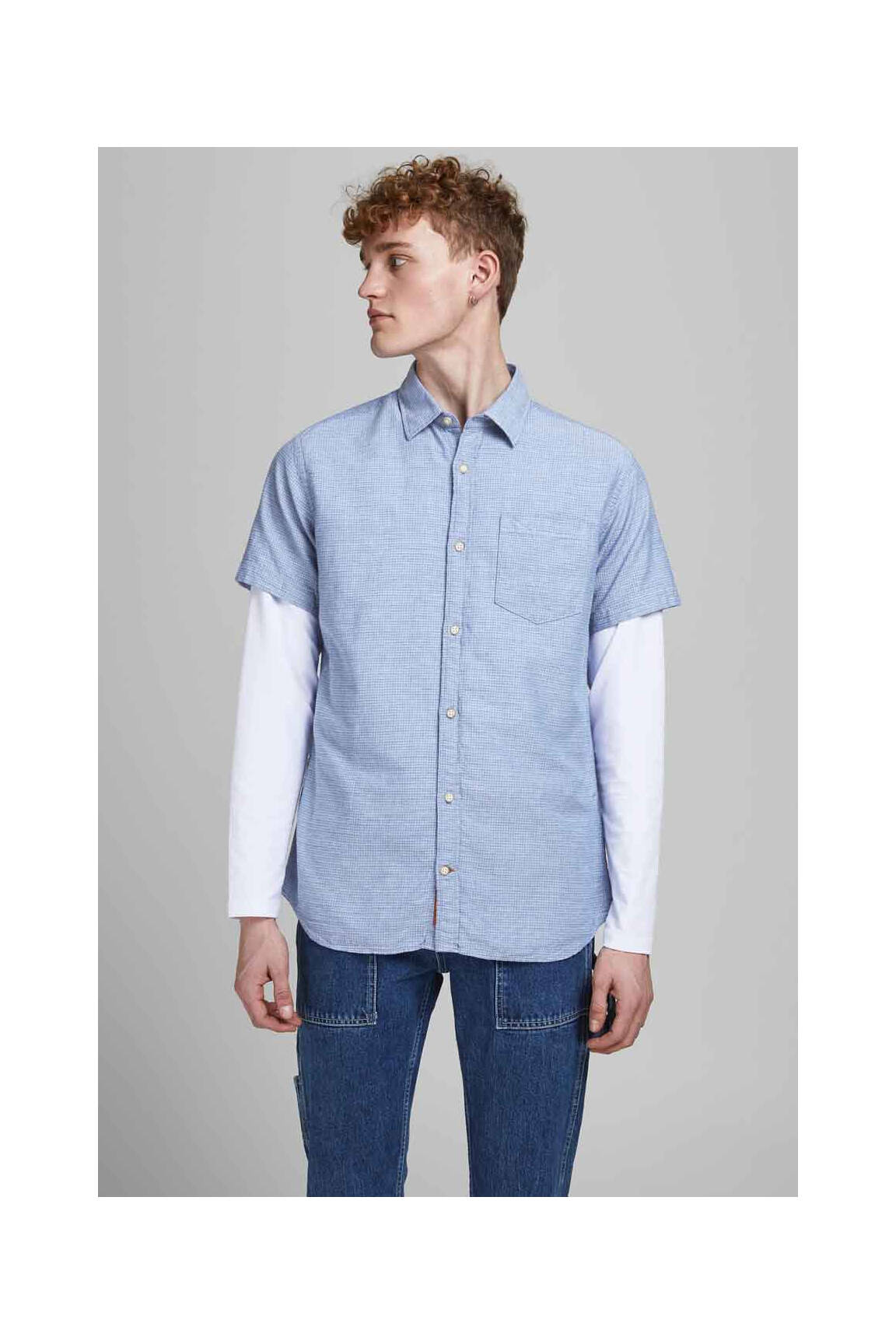Trumpa rankovė marškiniai mėlyna JACK & JONES vyras