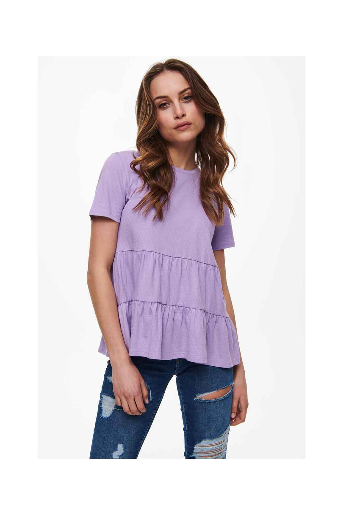 T-marškinys violetinis JACQUELINE DE YONG moteris