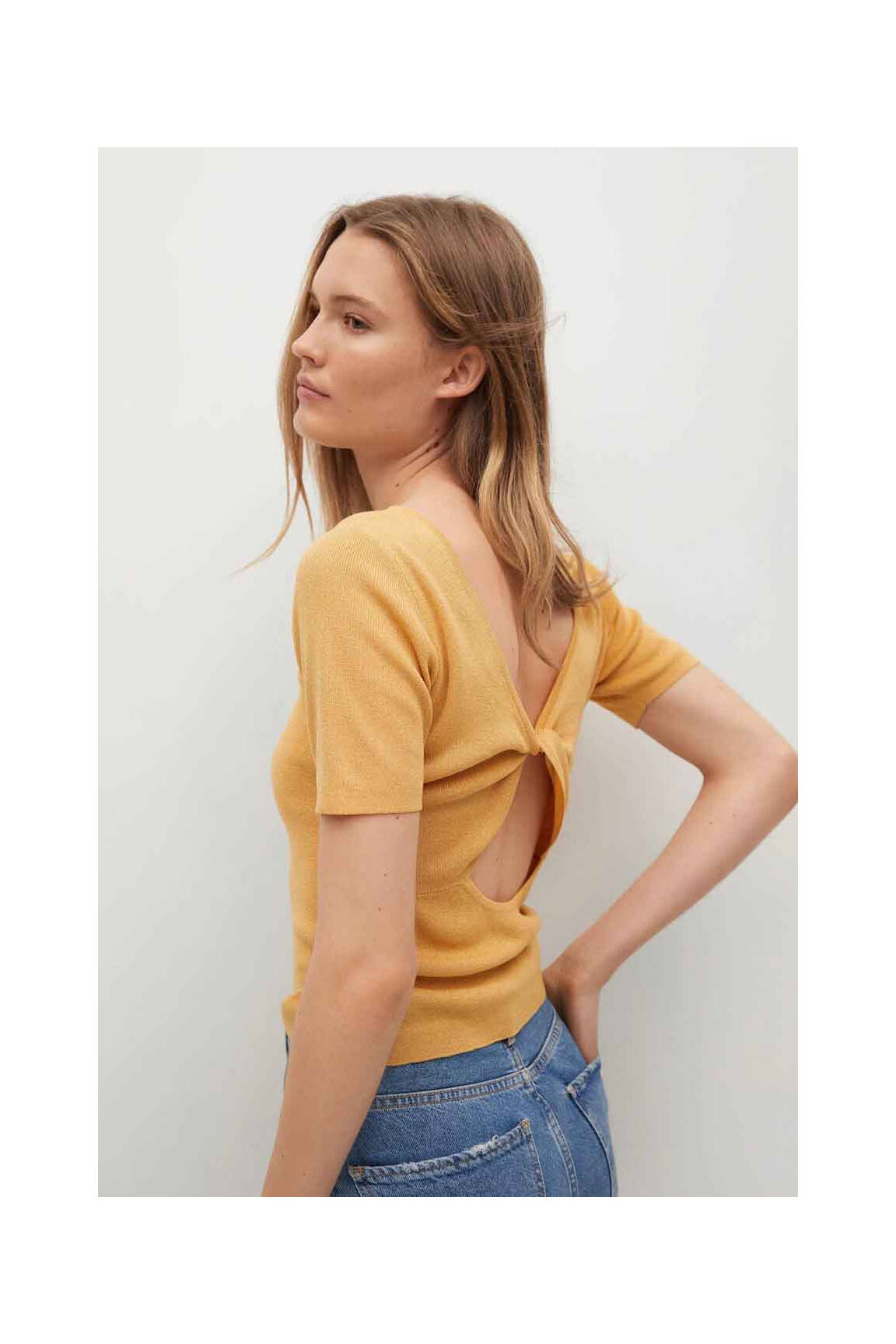 T-marškinys geltona MANGO moteris