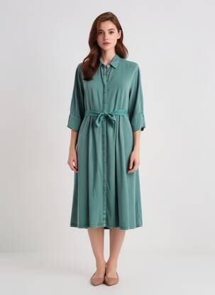 Pusilgių suknelė sklandi forma ilgos rankovės žalias LEE COOPER moteris