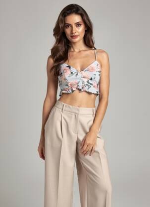 Viršūnė rankovės su reguliuojamomis petnešomis plonos dirželiai mėlyna PULL & BEAR moteris