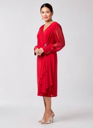 Pusilgių suknelė ilgos rankovės ilgos rankovės raudona FASHION NEW YORK moteris