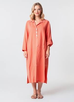 Pusilgių suknelė sklandi forma ilgos rankovės oranžinė COUTURIST moteris