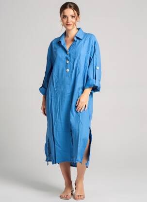 Pusilgių suknelė sklandi forma ilgos rankovės mėlyna COUTURIST moteris