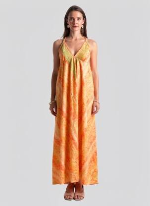 Ilga suknelė fantazijos raštas plonos dirželiai geltona YYDS (YOUR YOUTHFUL DRESS STYLE) moteris