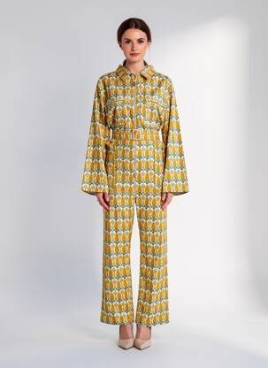 Kombinezonas marškinių apykaklė ilgos rankovės geltona GUCCI moteris