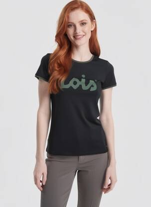 T-marškinys floqué serigrafija trumpas rankovės juodas LOIS moteris
