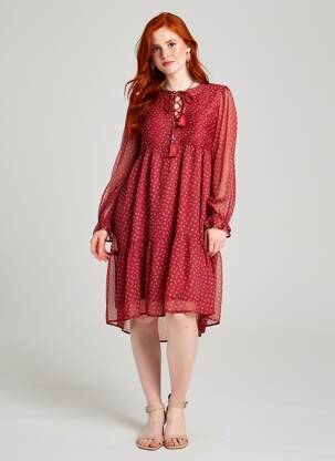 Pusilgių suknelė fantazijos raštas ilgos rankovės raudona PEPE JEANS moteris