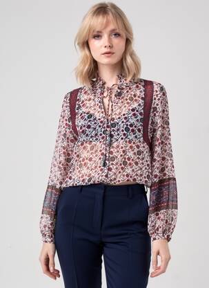 Moteriškas marškinys gėlių raštas ilgos rankovės raudona PEPE JEANS moteris