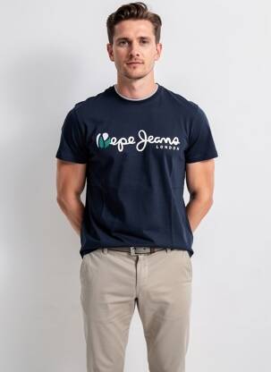 T-marškinys centrinė iškirptė trumpas rankovės mėlyna PEPE JEANS vyras