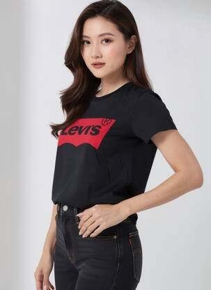 T-marškinys floqué serigrafija trumpas rankovės juodas LEVI'S moteris