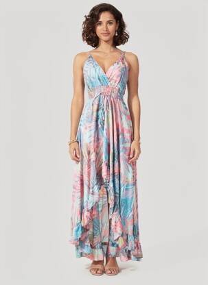 Ilga suknelė fantazijos raštas plonos dirželiai mėlyna YYDS (YOUR YOUTHFUL DRESS STYLE) moteris