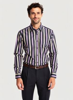 Ilgomis rankovėmis marškinys kišenės violetinis PIERRE CARDIN vyras