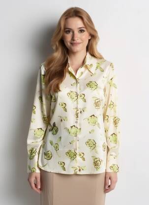Moteriškas marškinys gėlių raštas ilgos rankovės geltona FABIENNE CHAPOT moteris