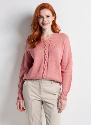 Megztinis tiesi kirpimas ilgos rankovės rožinė PULL & MAILLE moteris