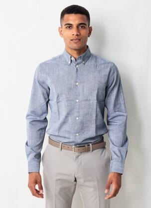 Ilgomis rankovėmis marškinys centrinė iškirptė mėlyna KNOWLEDGE COTTON APPAREL vyras
