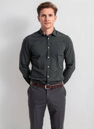 Ilgomis rankovėmis marškinys centrinė iškirptė žalias KNOWLEDGE COTTON APPAREL vyras