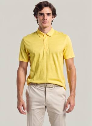 Polo chinamas audinys trumpas rankovės geltona KNOWLEDGE COTTON APPAREL vyras