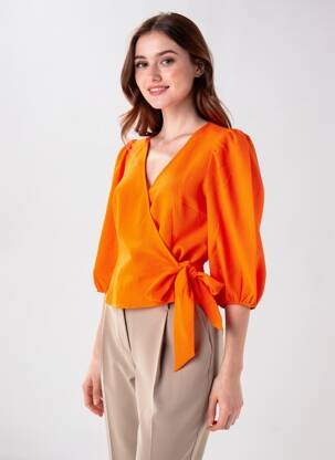 Viršūnė centrinė iškirptė 3/4 rankovės oranžinė VERO MODA moteris
