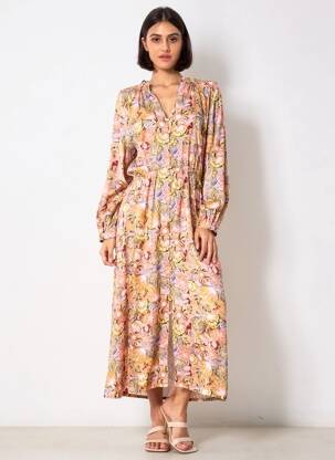 Pusilgių suknelė gėlių raštas ilgos rankovės rožinė LA PETITE ETOILE moteris
