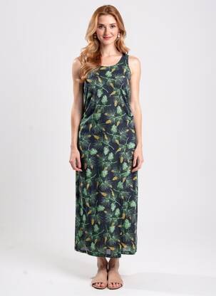 Ilga suknelė fantazijos raštas be rankų mėlyna NICE THINGS moteris