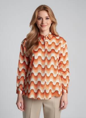 Moteriškas marškinys fantazijos raštas ilgos rankovės oranžinė NICE THINGS moteris