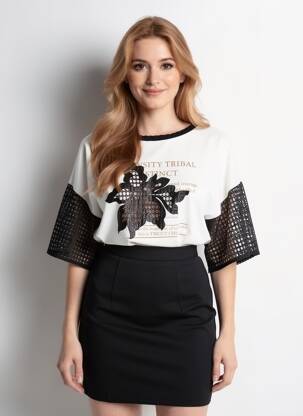 T-marškinys tiesi kirpimas trumpas rankovės bežinis TRICOT CHIC moteris