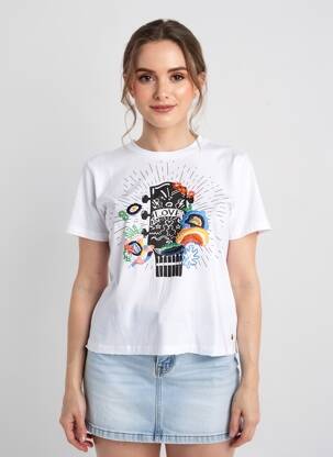 T-marškinys floqué serigrafija trumpas rankovės baltas CREAM moteris