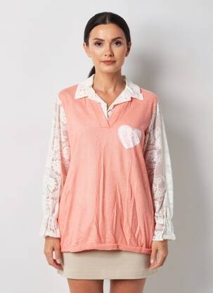 Ilgų rankovių tunika marškinių apykaklė rožinė NEW COLLECTION moteris