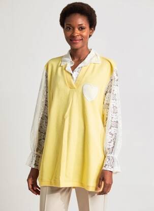 Ilgų rankovių tunika marškinių apykaklė geltona NEW COLLECTION moteris