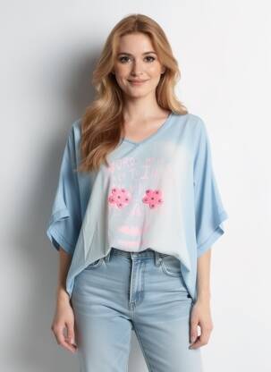 Trumpa rankovė tunika col v mėlyna NEW COLLECTION moteris
