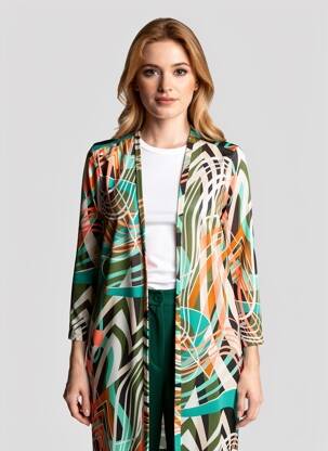 Kimono striukė ilgos rankovės žalias AU SOLEIL DE ST TROPEZ moteris