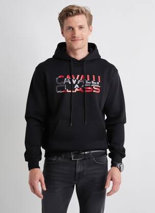 Kapišonas kišenės ilgos rankovės juodas CAVALLI vyras