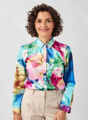 Moteriškas marškinys fantazijos raštas ilgos rankovės mėlyna GREGORY PAT moteris