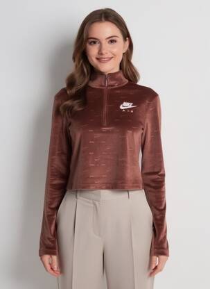 Megztinis ilgos rankovės ilgos rankovės rudas NIKE moteris