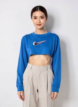 Megztinis centrinė iškirptė ilgos rankovės mėlyna NIKE moteris