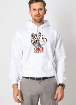Kapišonas floqué serigrafija ilgos rankovės baltas CAVALLI vyras