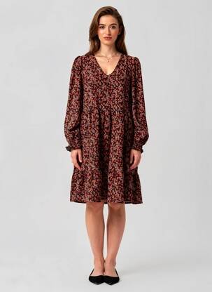 Pusilgių suknelė gėlių raštas ilgos rankovės oranžinė VERO MODA moteris