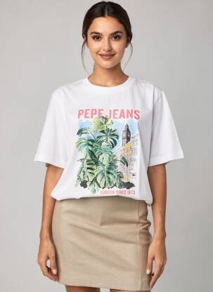 T-marškinys floqué serigrafija trumpas rankovės baltas PEPE JEANS moteris