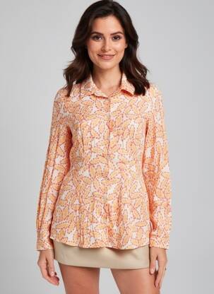 Moteriškas marškinys gėlių raštas ilgos rankovės oranžinė NICE THINGS moteris