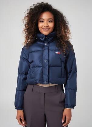 Pūkinė striukė aukšta apykaklė mėlyna TOMMY HILFIGER moteris