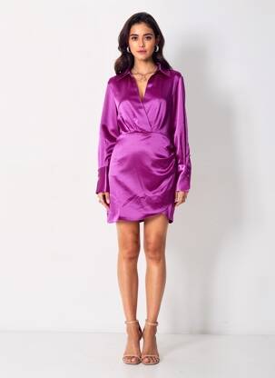 Pusilgių suknelė violetinis MANGO moteris