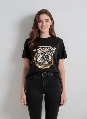 T-marškinys juodas SUPERDRY moteris