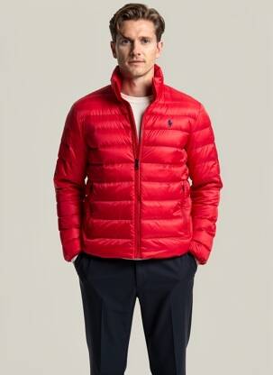 Pūkinė striukė ilgos rankovės be gobtuvų raudona RALPH LAUREN vyras